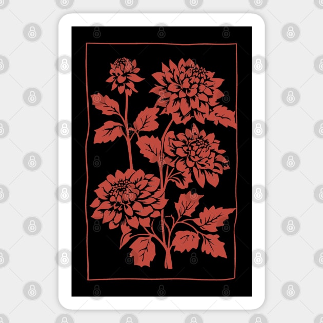 Red Dahlia Flowers Minimalist Block Print Magnet by craftydesigns